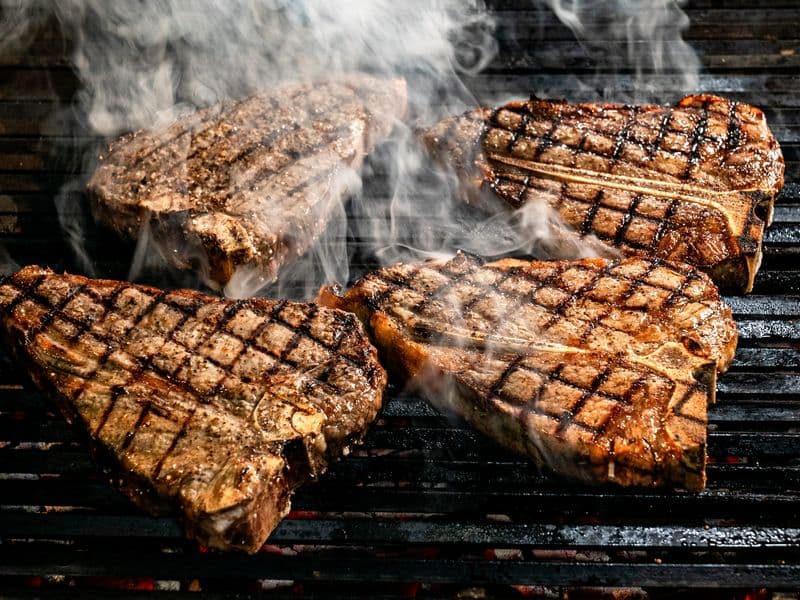 Beef porterhouse steak, cooked