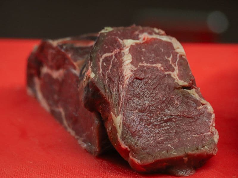 Beef ribeye steak, cooked
