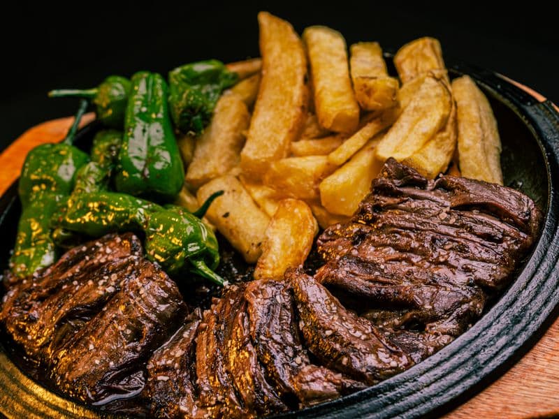 Beef skirt steak, cooked