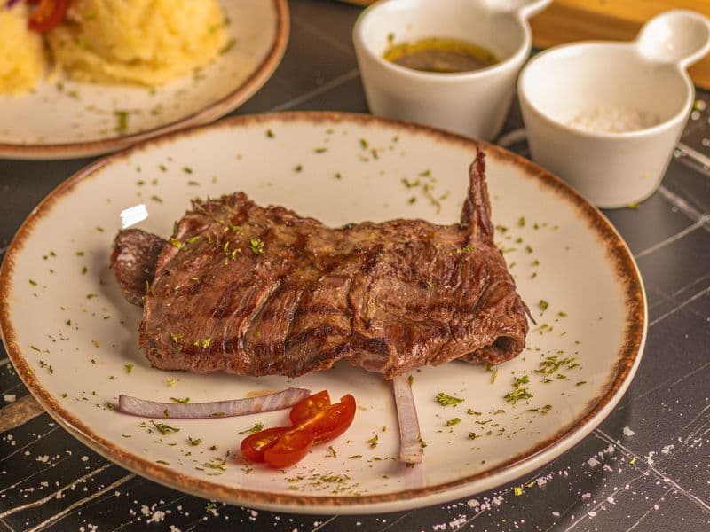 Beef skirt steak, cooked