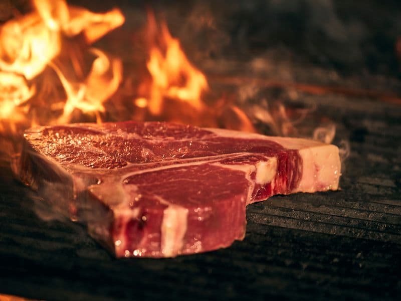 Beef T-bone steak, cooked