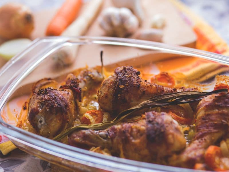 Chicken drumstick with skin, roasted