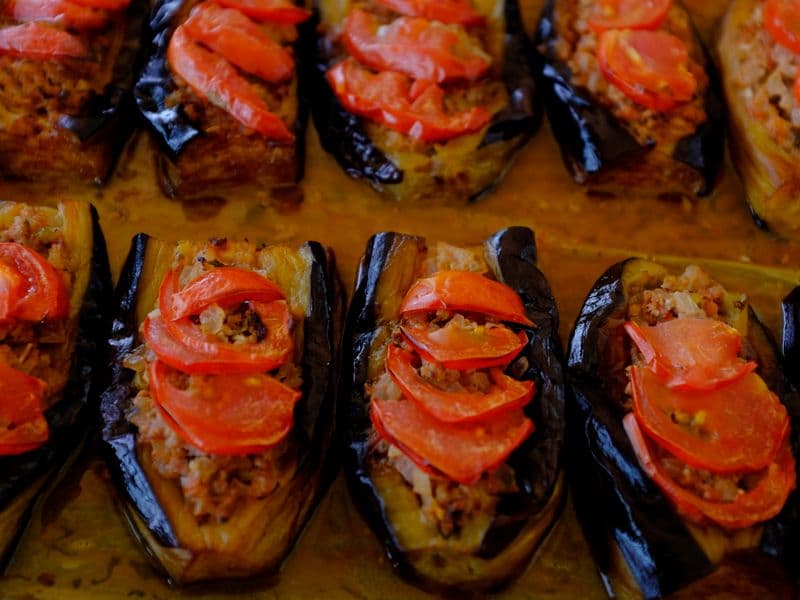 Eggplant, cooked