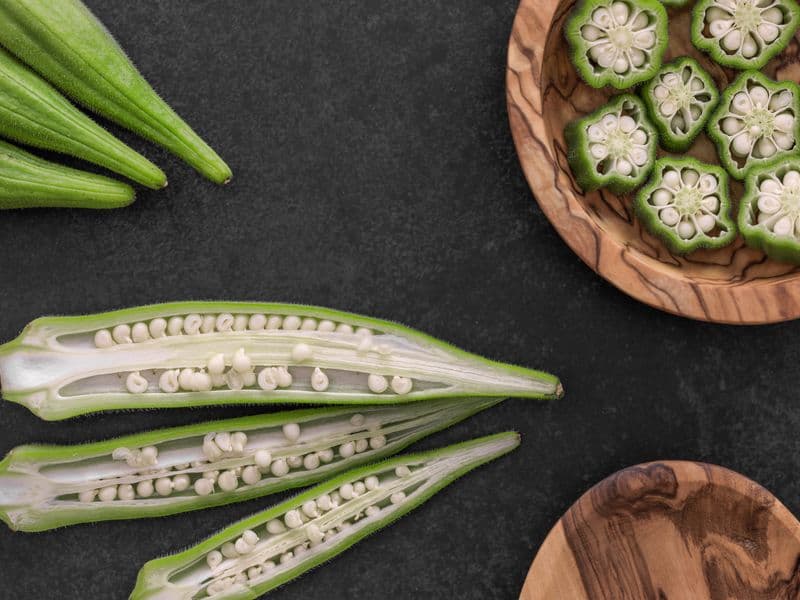 Okra, frozen, cooked