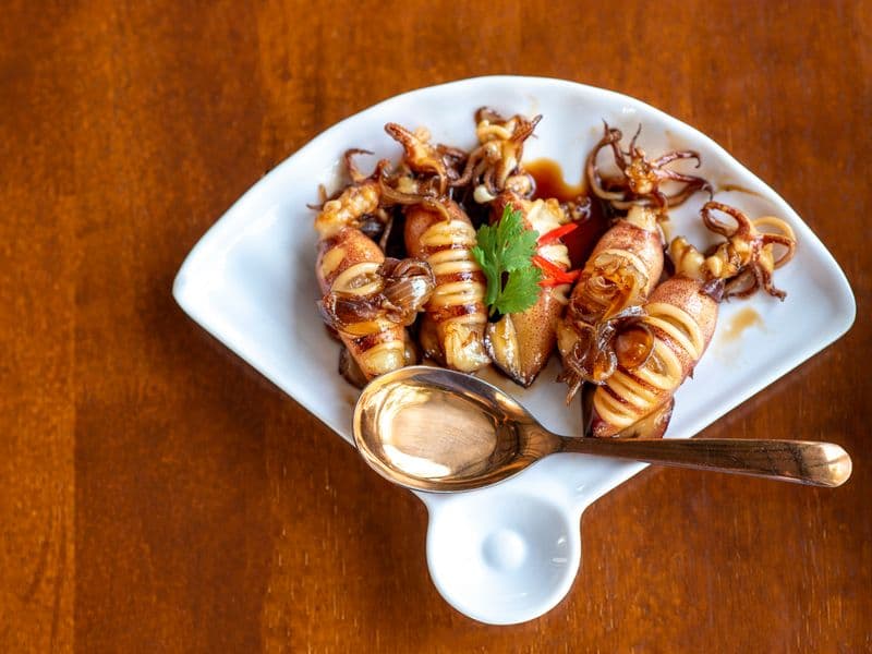 Squid (calamari), cooked